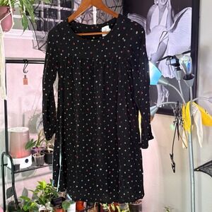 Black Floral Long Sleeve Babydoll Dress Women's Rayon Mini Dress